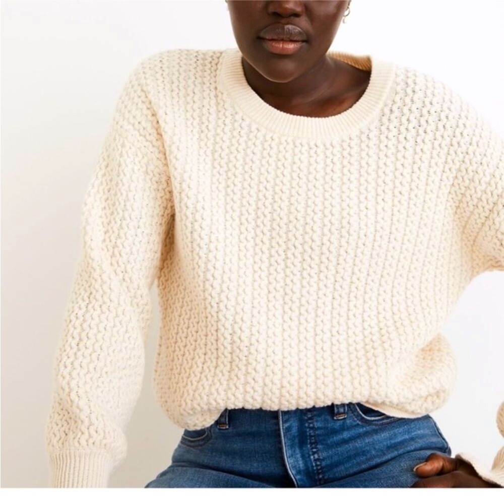 Ruffle cuff madewell sweater, cream, small fishermen’s knit